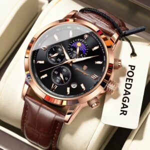 Luxury Brown Leather Moon Phase Chronograph Watch