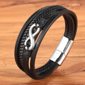 Premium Leather Bracelet for Men and Women (Silver Braided)